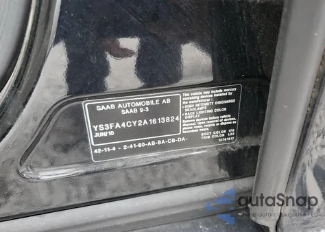 2010 Saab 9-3 2.0T from USA, damaged, VIN YS3FA4CY2A1613824